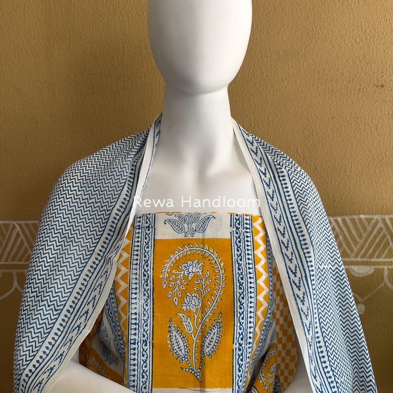 Yellow-white Indigo Bagh Print Suit BCI078