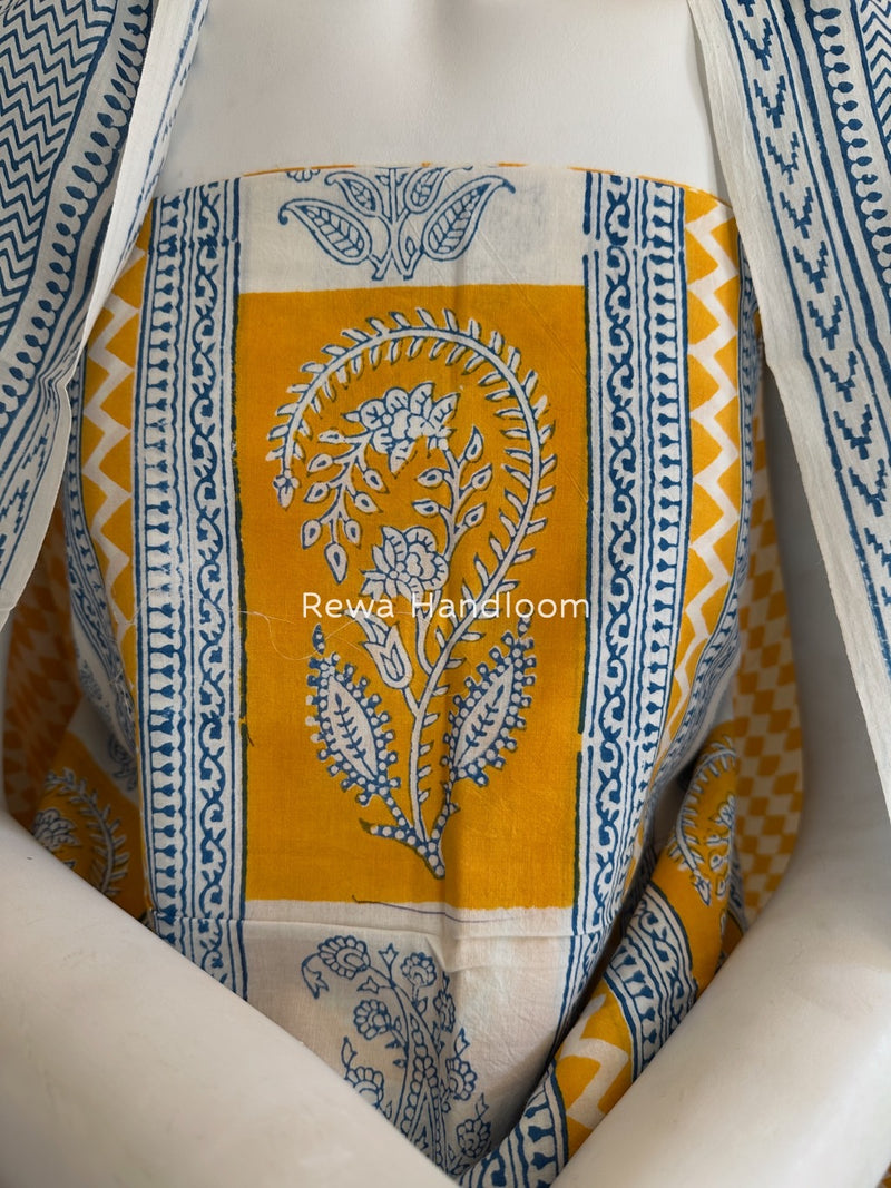 Yellow-white Indigo Bagh Print Suit BCI078