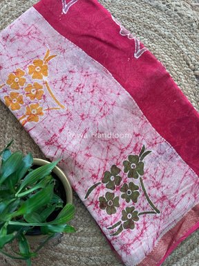 Maheshwari Rani Pink Batik Indonesian Print Saree IBS037