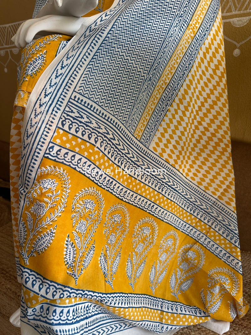 Yellow-white Indigo Bagh Print Suit BCI078