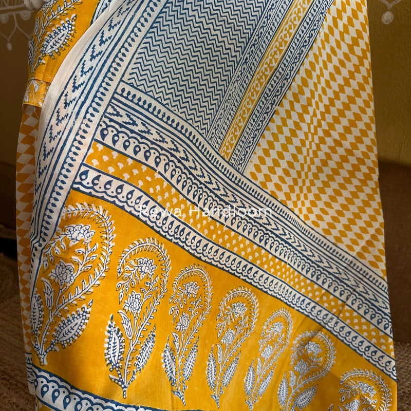 Yellow-white Indigo Bagh Print Suit BCI078