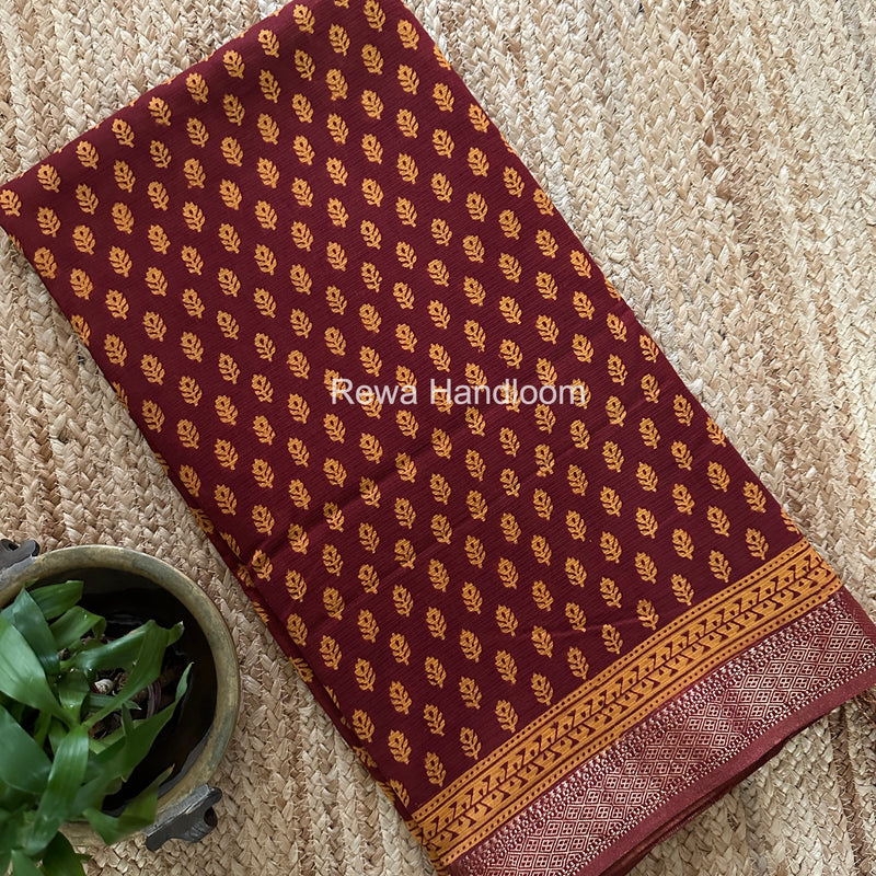 Maheshwari Red Bagh Print Small Border Saree MTBS153