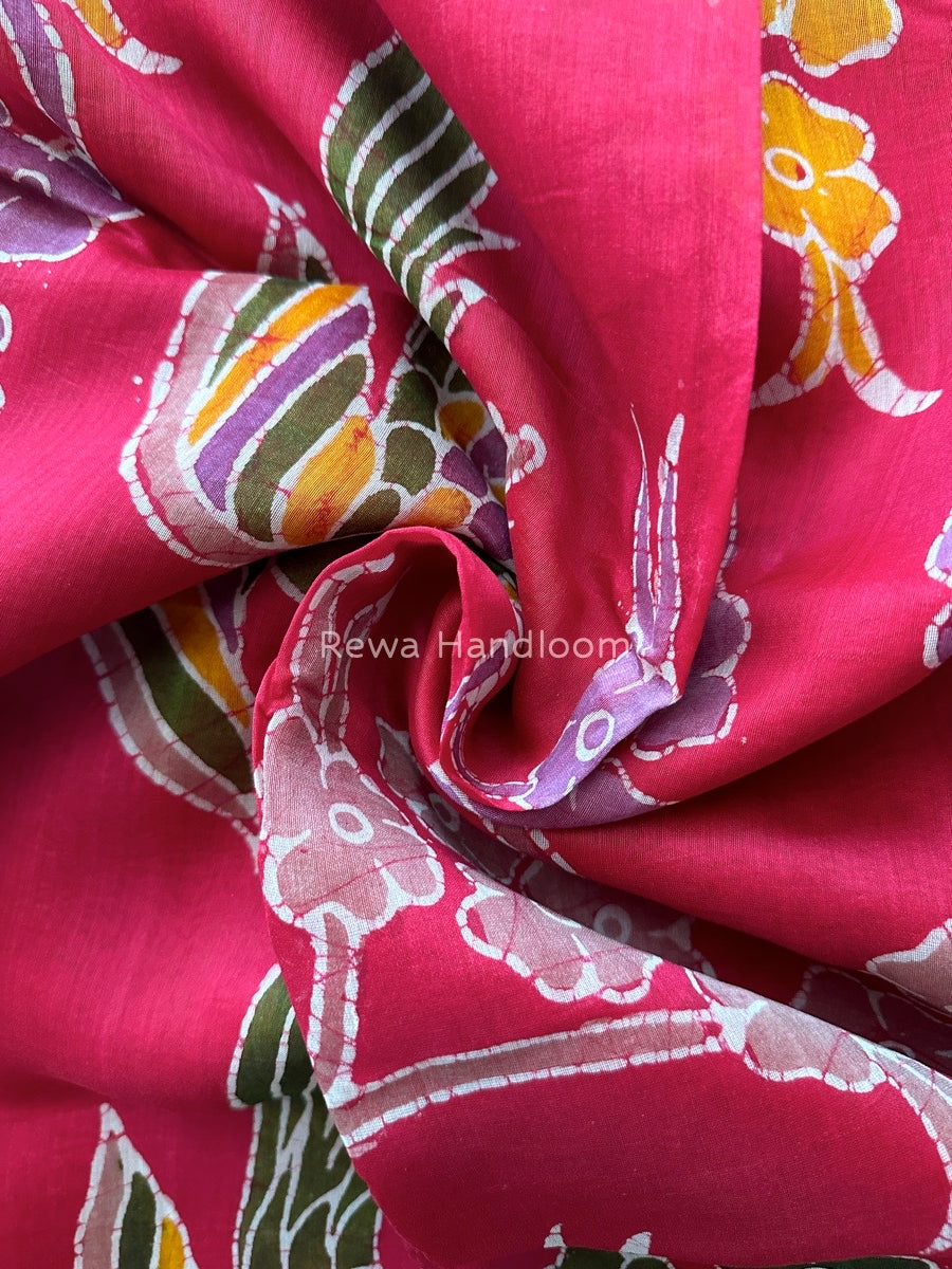 Maheshwari Rani Pink Batik Indonesian Print Saree IBS037