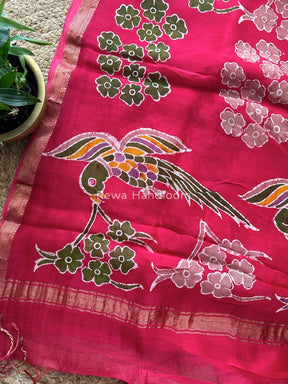 Maheshwari Rani Pink Batik Indonesian Print Saree IBS037