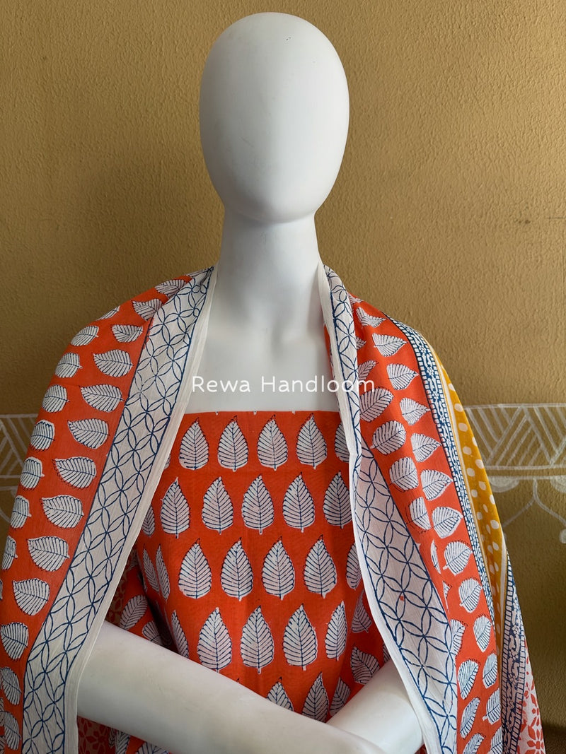 Orange-white Indigo Bagh Print Suit BCI076