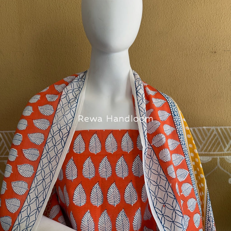 Orange-white Indigo Bagh Print Suit BCI076
