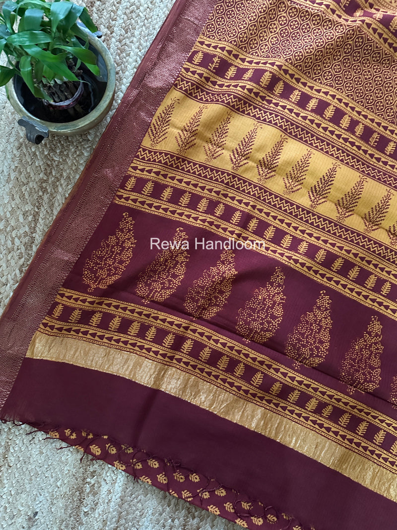 Maheshwari Red Bagh Print Small Border Saree MTBS153