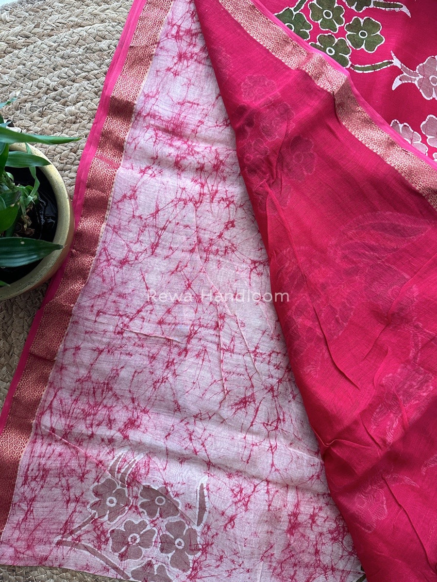 Maheshwari Rani Pink Batik Indonesian Print Saree IBS037