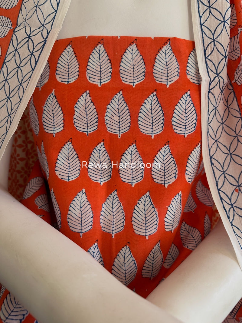 Orange-white Indigo Bagh Print Suit BCI076