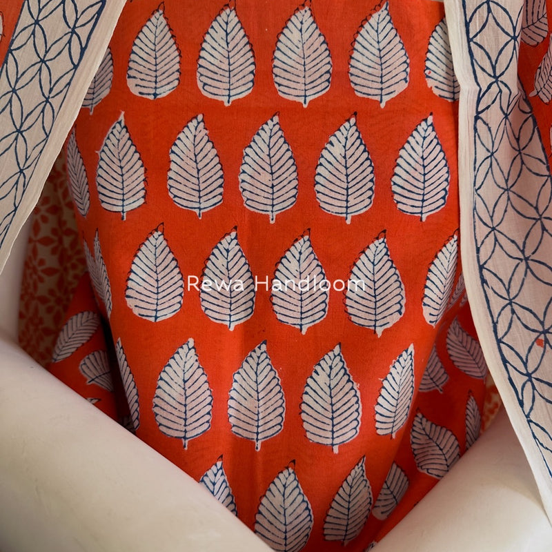 Orange-white Indigo Bagh Print Suit BCI076
