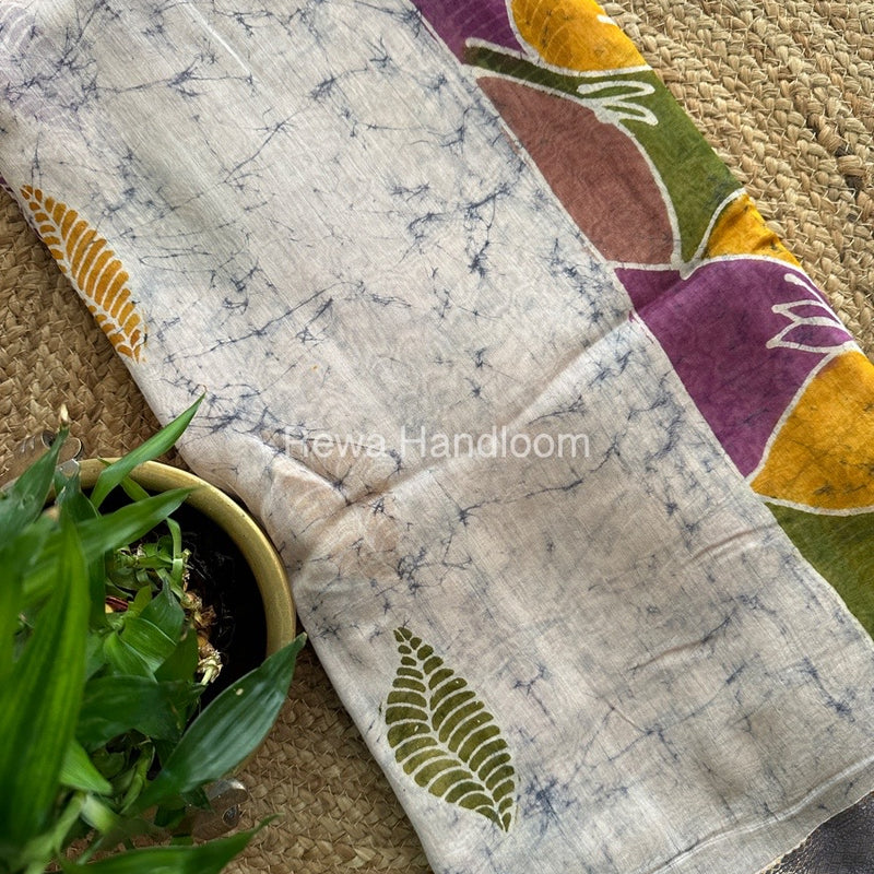 Maheshwari Grey Batik Indonesian Print Saree IBS016
