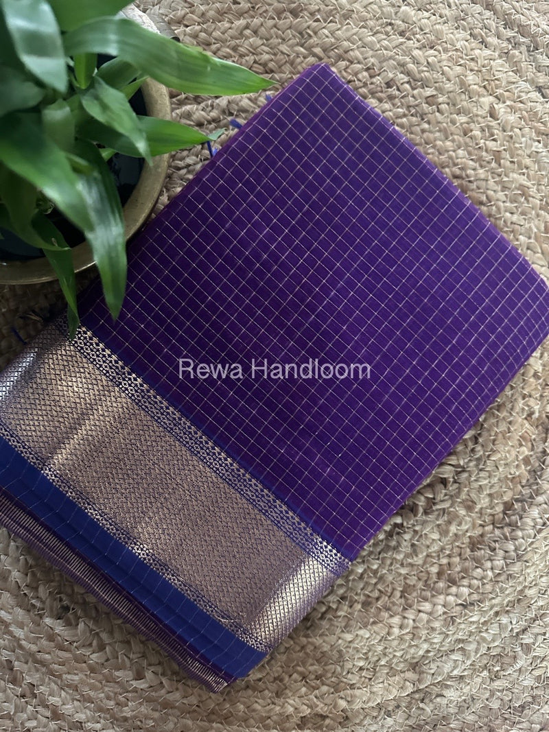 Maheshwari Deep Purple Zari Checks Saree ZCHX313