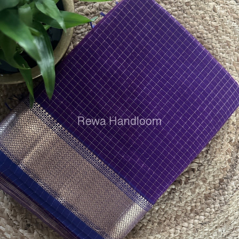 Maheshwari Deep Purple Zari Checks Saree ZCHX313