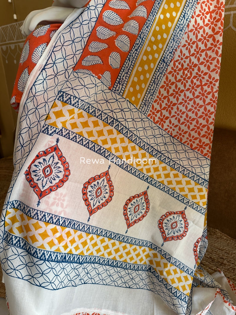 Orange-white Indigo Bagh Print Suit BCI076