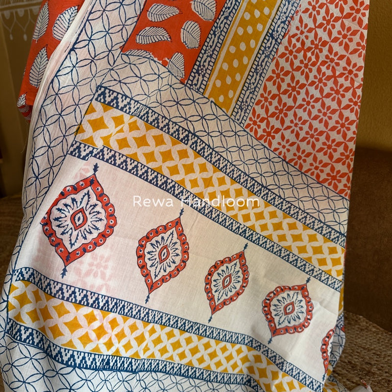 Orange-white Indigo Bagh Print Suit BCI076