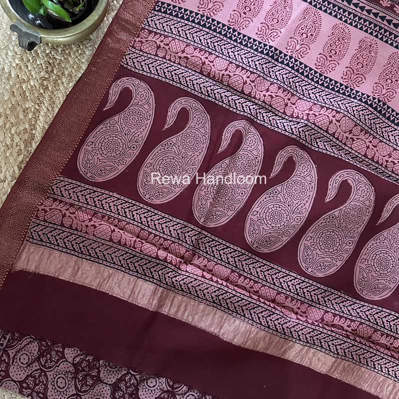 Maheshwari Peach Bagh Print Small Border Saree MTBS159