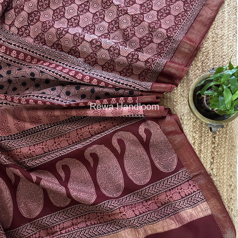 Maheshwari Peach Bagh Print Small Border Saree MTBS159