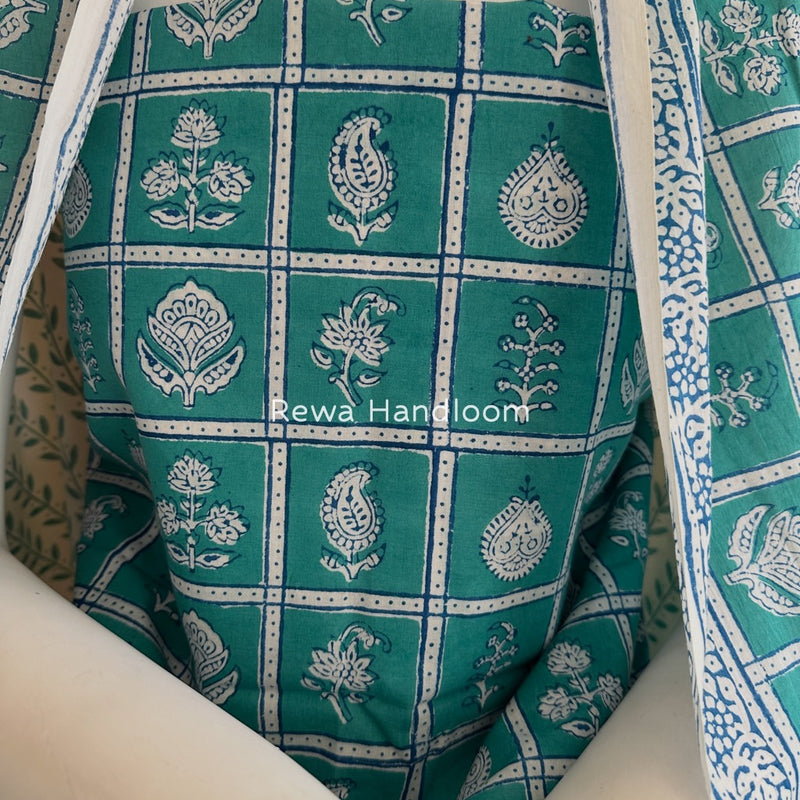 Aqua Green-White Indigo Bagh Print Suit BCI068