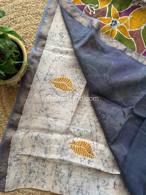 Maheshwari Grey Batik Indonesian Print Saree IBS016