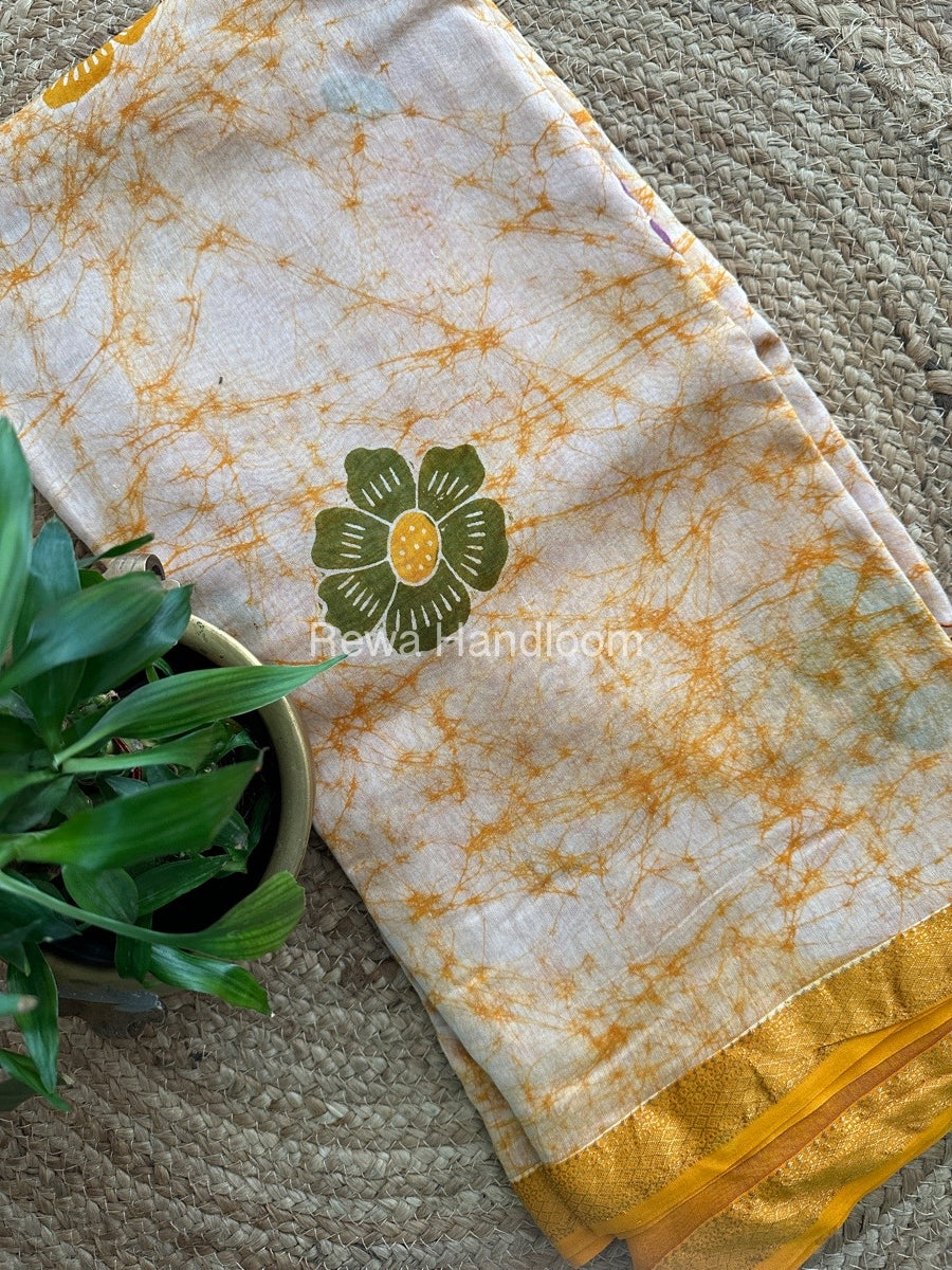 Maheshwari Yellow Batik Indonesian Print Saree IBS022