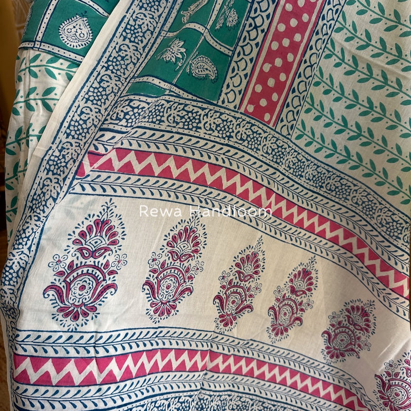 Aqua Green-White Indigo Bagh Print Suit BCI068