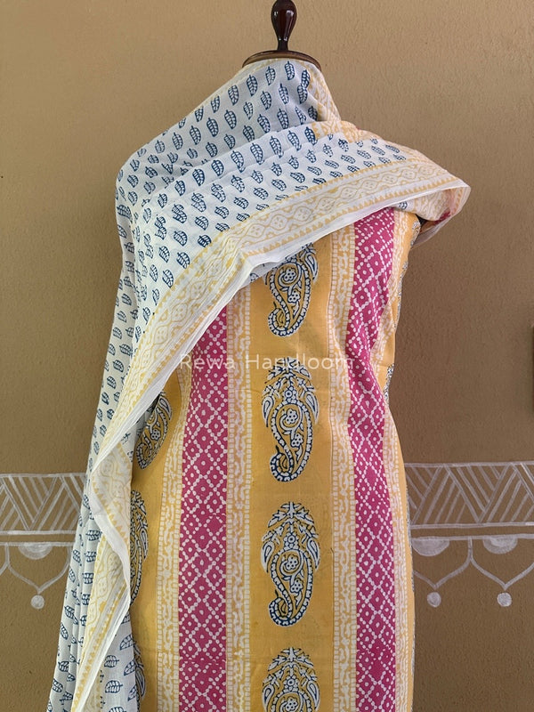 Yellow-White Indigo Bagh Print Suit BCI030