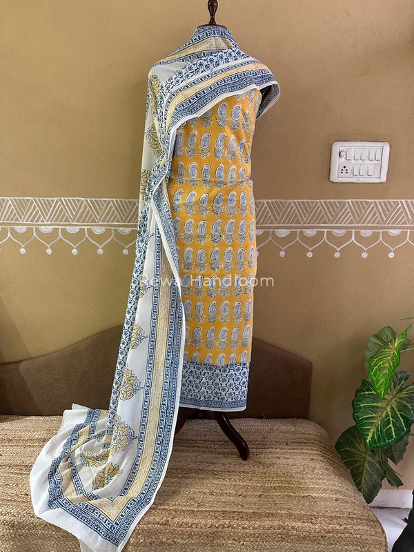 Yellow-Blue Indigo Bagh Print Suit BCI029