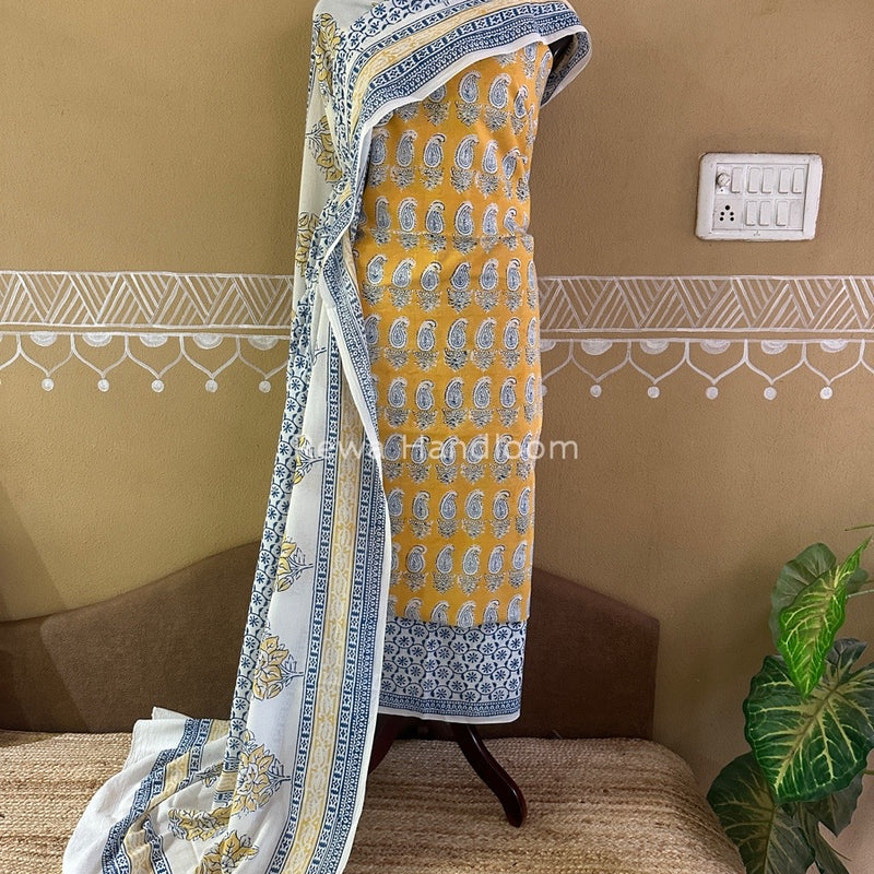 Yellow-Blue Indigo Bagh Print Suit BCI029