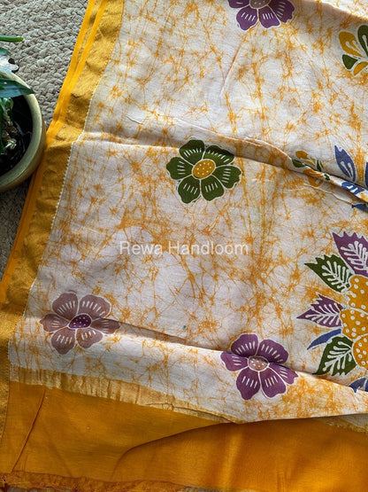 Maheshwari Yellow Batik Indonesian Print Saree IBS022