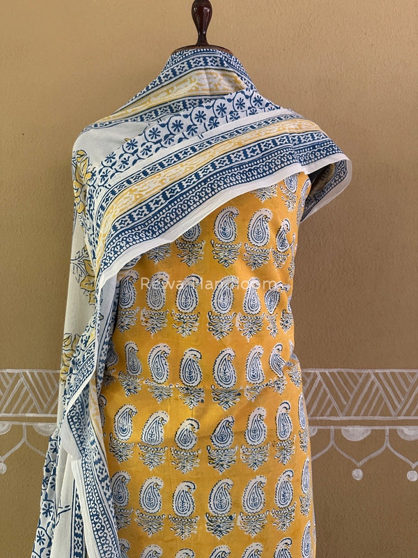 Yellow-Blue Indigo Bagh Print Suit BCI029