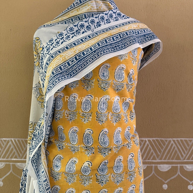 Yellow-Blue Indigo Bagh Print Suit BCI029