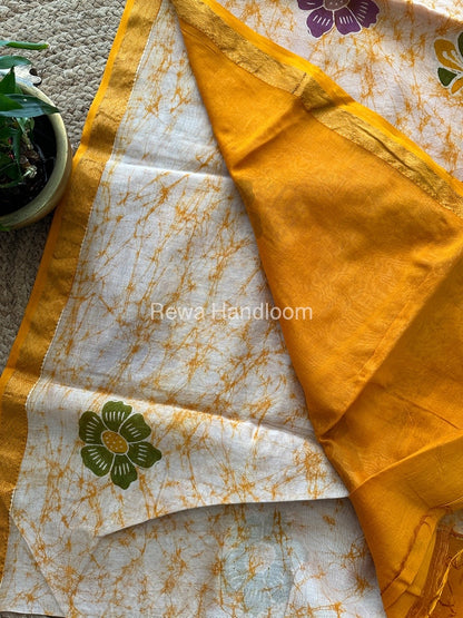 Maheshwari Yellow Batik Indonesian Print Saree IBS022