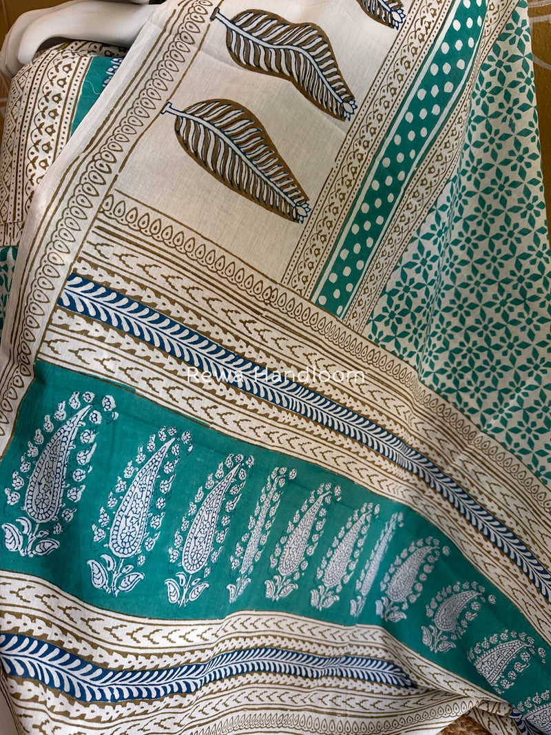 Aqua Green-white Indigo Bagh Print Suit BCI075