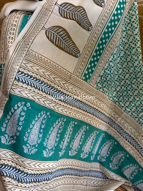 Aqua Green-white Indigo Bagh Print Suit BCI075