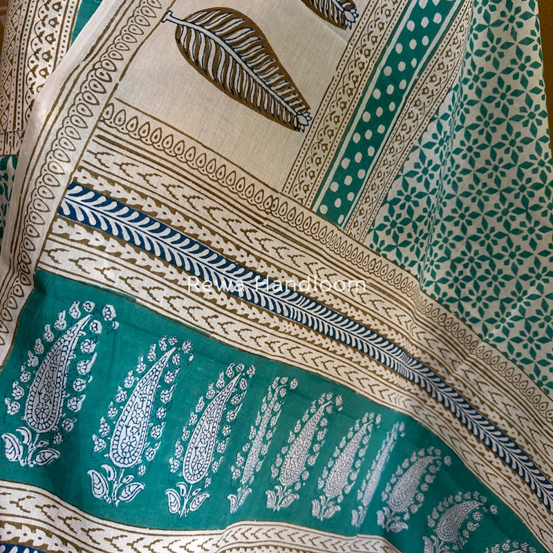 Aqua Green-white Indigo Bagh Print Suit BCI075