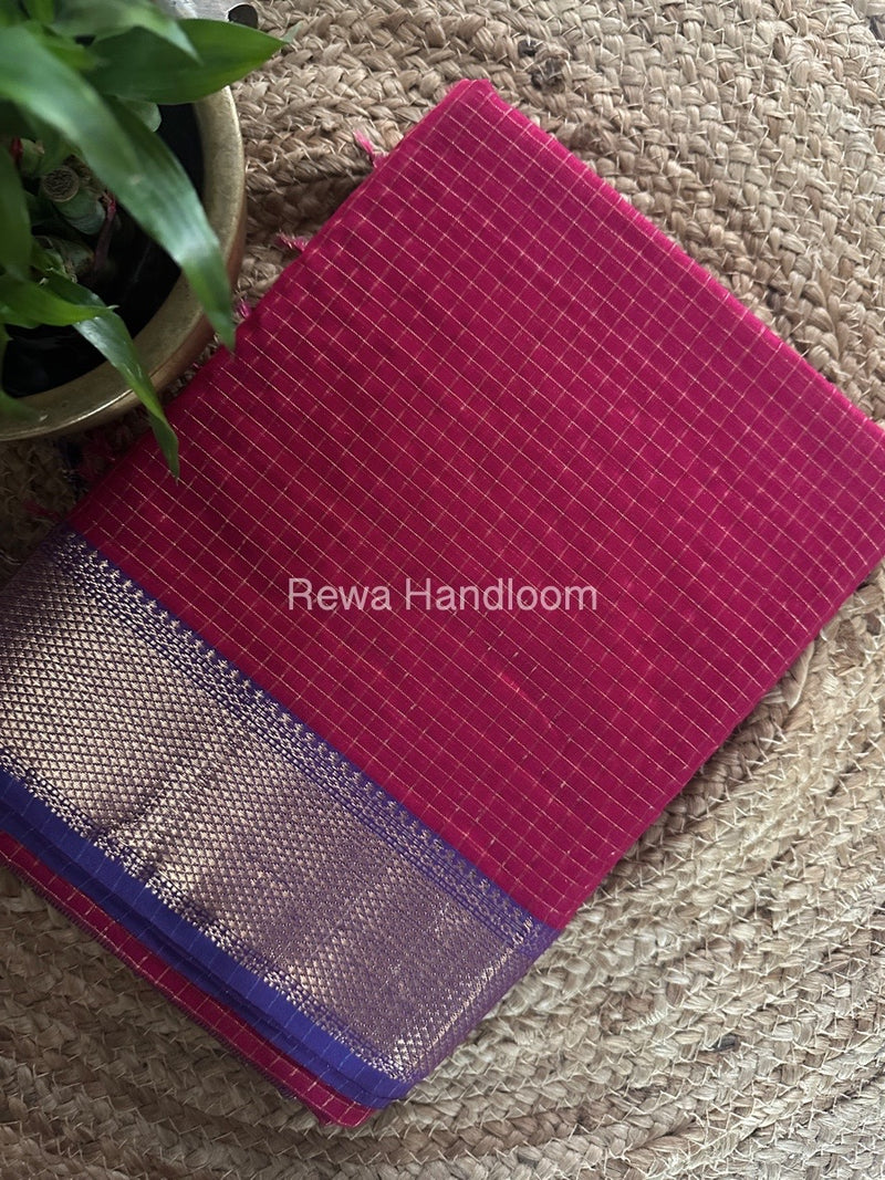 Maheshwari Rani Pink Zari Checks Saree ZCHX315