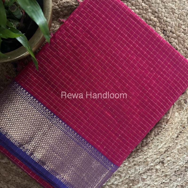 Maheshwari Rani Pink Zari Checks Saree ZCHX315