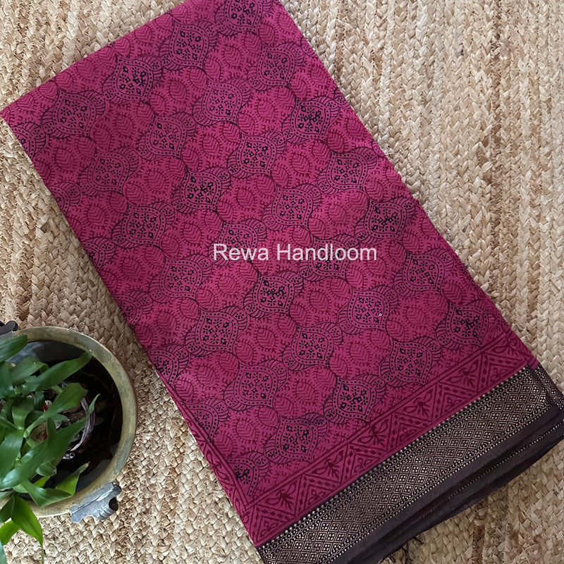 Maheshwari Pink Bagh Print Small Border Saree MTBS137