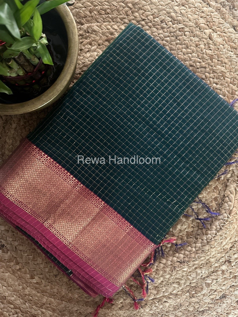 Maheshwari Green Zari Checks Saree ZCHX304