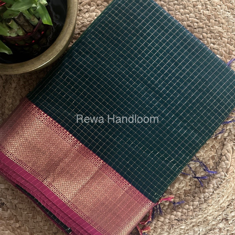 Maheshwari Green Zari Checks Saree ZCHX304