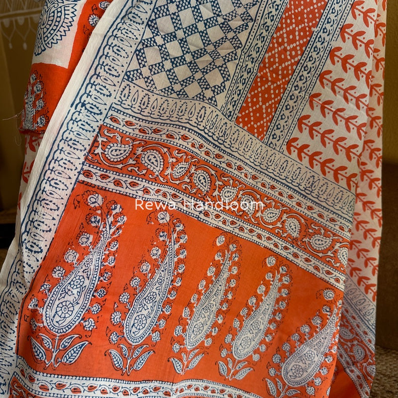 Orange-White Indigo Bagh Print Suit BCI084