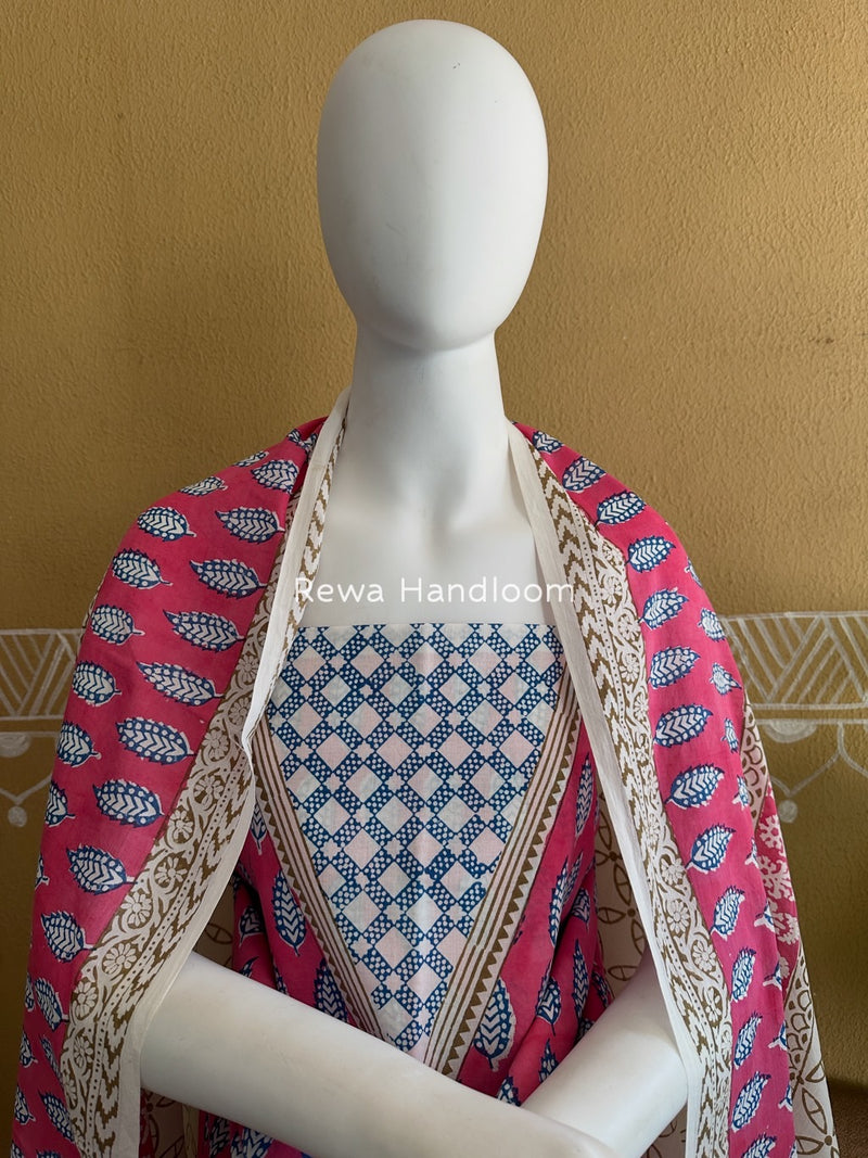 Pink-White Indigo Bagh Print Suit BCI082