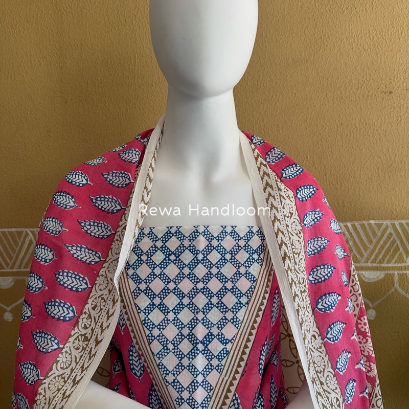 Pink-White Indigo Bagh Print Suit BCI082