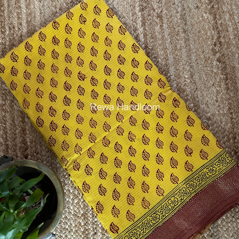 Maheshwari Yellow Bagh Print Small Border Saree MTBS161