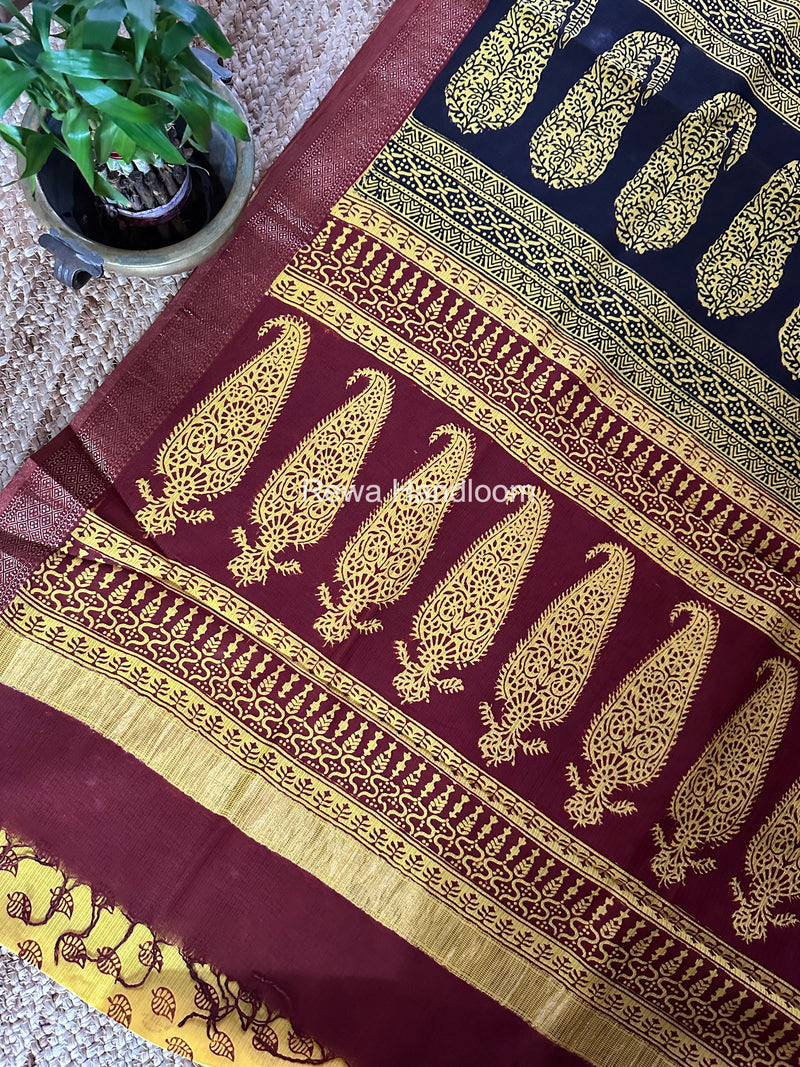 Maheshwari Yellow Bagh Print Small Border Saree MTBS161