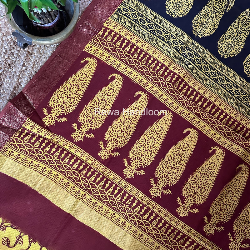 Maheshwari Yellow Bagh Print Small Border Saree MTBS161