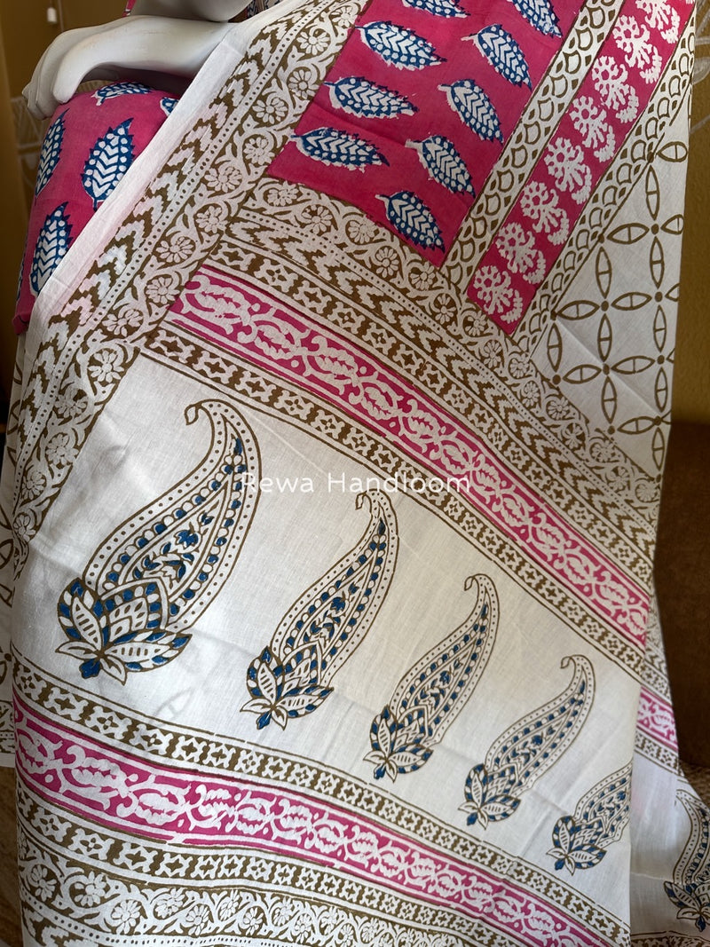 Pink-White Indigo Bagh Print Suit BCI082