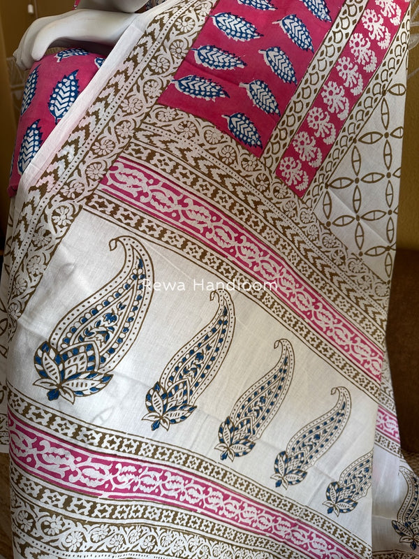 Pink-White Indigo Bagh Print Suit BCI082