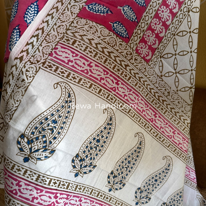 Pink-White Indigo Bagh Print Suit BCI082