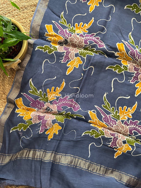 Maheshwari Grey Batik Indonesian Print Saree IBS041